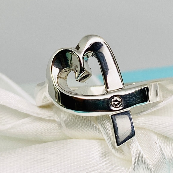Tiffany & Co Sterling Silver Paloma Picasso Diamond Loving Heart Ring 5.5 - Picture 1 of 6